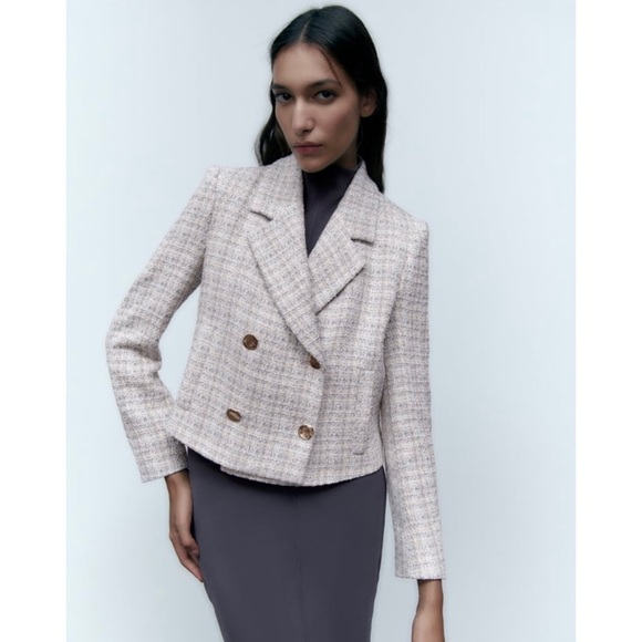 Zara double breasted textured weave jacket - Picture 5 of 7